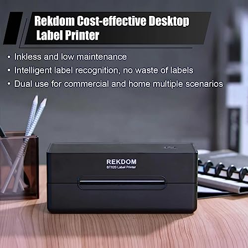REKDOM Bluetooth Label Printer, 4x6” Shipping Label Printer, Wireless Thermal Label Printer Compatible with Phone,Tablet and Windows, Amazon,Ebay,USPS.