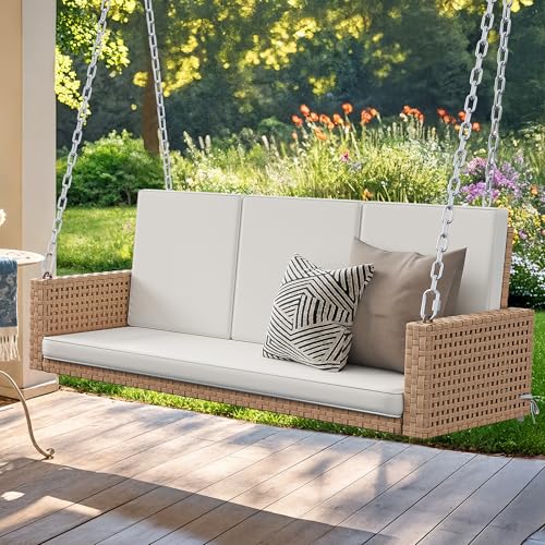 3 Person Outdoor Wicker Porch Swing with Cushions