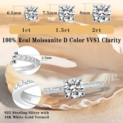 YosikCase Moissanite Rings for Women 1.5CT Moissanite Engagement Ring Sterling Silver Rings Size 7