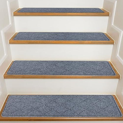 Stair Treads for Wooden Steps Indoor, KOOTETA 15 Pack 8" X 30" Non Slip Carpet Stair Treads with Reusable Adhesive for Kids Elders and Dogs, Surface Polyester TPR Backing Stair Rugs, Dark Grey