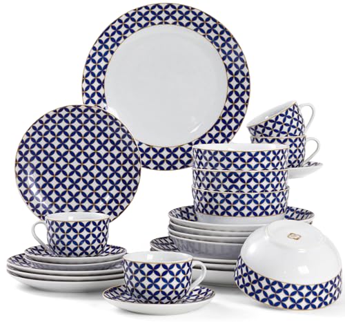24 Piece Porcelain Dinnerware Set Plates Bowls Cups