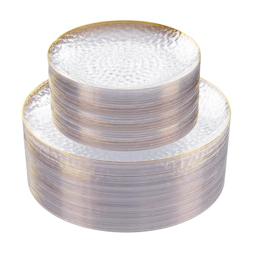 60 Pack Disposable Plastic Plates with Gold Rim