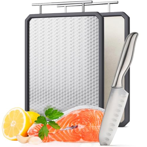 Stainless Steel Cutting Board, Dual-Sided Non-Slip 14.8"x10.8"