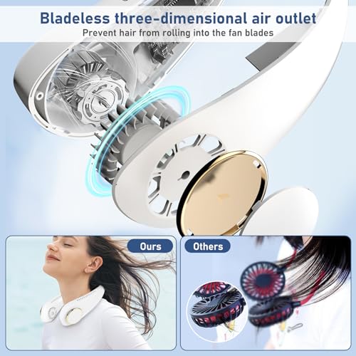 NHOWIN Neck Fan, Neck Fans that Blow Cold Air Bladeless Portable Neck Fan 4000mAh Battery for 4-10H Cooling Quiet Personal Fan for Indoor Outdoor Travelling 3 Wind Speeds Neck Fan Rechargeable Gift