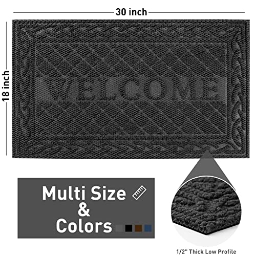 Mibao Durable Door Mat (18"x30",Gray), Welcome Mats Outdoor, Front Door Mats Outdoor Entrance, Outdoor Rubber Mats, Welcome Doormat, Entry Door Mats Outside for Entryway, Patio, High Traffic Areas