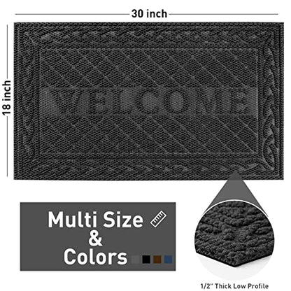 Mibao Durable Door Mat (18"x30",Gray), Welcome Mats Outdoor, Front Door Mats Outdoor Entrance, Outdoor Rubber Mats, Welcome Doormat, Entry Door Mats Outside for Entryway, Patio, High Traffic Areas