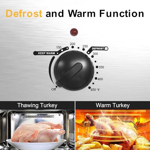 Sunvivi 30lb 26-Quart Roaster Oven, Electric Roaster Oven with Viewing Lid, Turkey Roaster with Unique Defrost/Warm Function, Large Roaster with Removable Pan & Rack, Stainless Steel, Silver