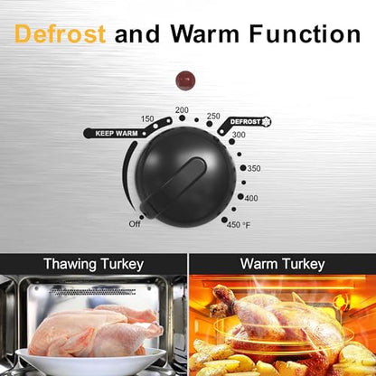 Sunvivi 30lb 26-Quart Roaster Oven, Electric Roaster Oven with Viewing Lid, Turkey Roaster with Unique Defrost/Warm Function, Large Roaster with Removable Pan & Rack, Stainless Steel, Silver