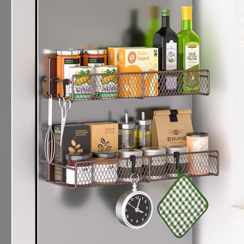 2 Pack Magnetic Spice Rack for Refrigerator Shelf