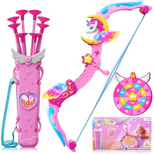 6 Piece Unicorn Light Up Bow and Arrow Set