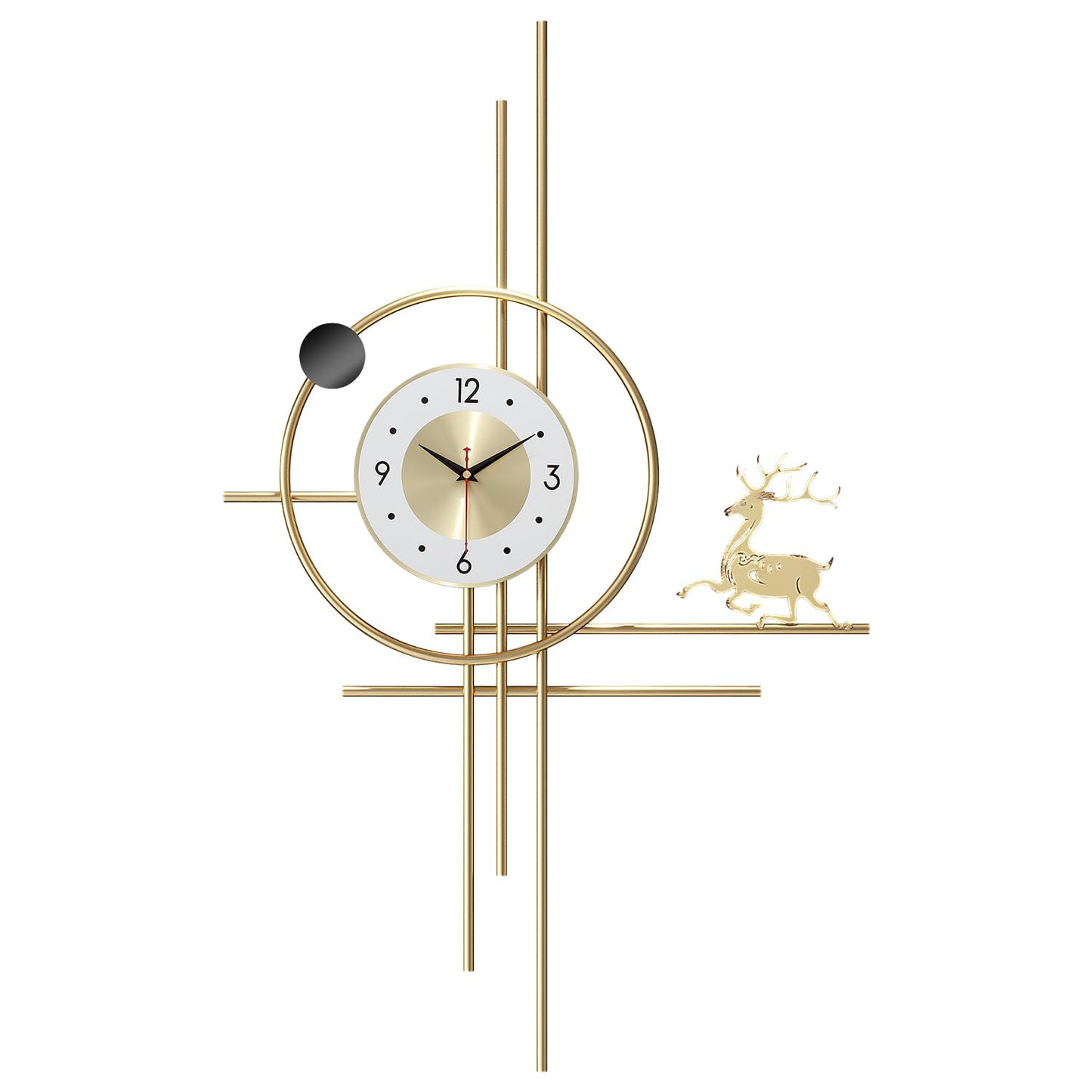 PSYCHE GOD Modern Gold Wall Clock 24.8 Inch Decorative Metal Wall Clocks for Living Room Decor,3D Elk Non-Ticking Clock Battery Operated for Bedroom