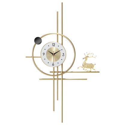 PSYCHE GOD Modern Gold Wall Clock 24.8 Inch Decorative Metal Wall Clocks for Living Room Decor,3D Elk Non-Ticking Clock Battery Operated for Bedroom