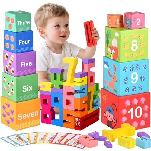 Wooden Number Stacking Blocks Educational Toy Set