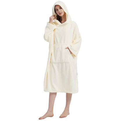 Hiturbo Plush Changing Robe, Fluffy Wearable Blanket, Soft Oversize Hooded Towel Surf Poncho with Pocket for Aquatics & Home (White)