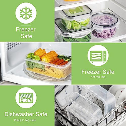 HOMBERKING 32 Pieces Food Storage Containers Set with Snap Lids (16 Lids + 16 Containers), Plastic Containers, BPA-Free Lunch Container Bento Box for Home, Black