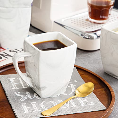 MALACASA Coffee Mugs Set, 12 OZ Porcelain Square Mugs Set of 6, Marble Tea Cups Mugs with Handle for Espresso, Cappuccino,Tea and Cocoa, Series BLANCE
