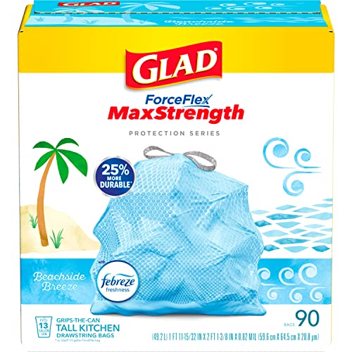 Glad Trash Bags, ForceFlexPlus 13-Gallon Tall Kitchen Drawstring Trash Bags 90 Ct