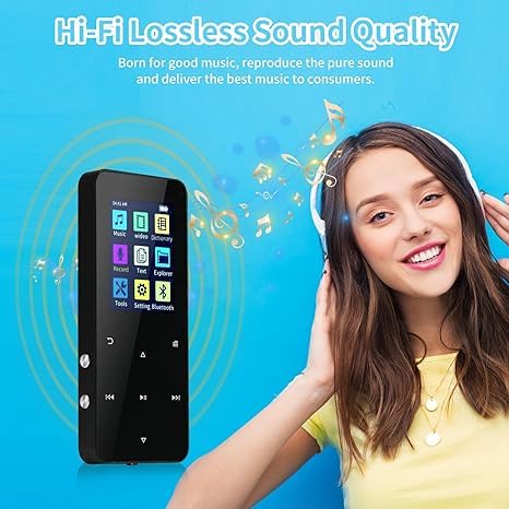 144GB MP3 Player - Music Player with Bluetooth 5.2 HiFi Sound Shuffle Single Loop FM Radio Built-in HD Speaker Voice Recorder Mini Design Ideal for Sport