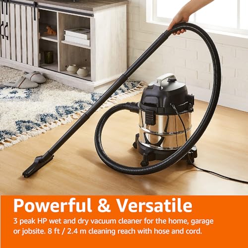 Amazon Basics 4 gallon, 3 HP Stainless Steel Wet/Dry Vacuum, Grey/Black