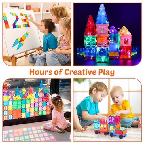LUDILO Magnetic Tiles Magnetiles 116PCS Building Blocks Kids Toys with 2 Cars, Magne Tiles Magnetic Building Blocks for Toddlers Sensory Toys, STEM Learning Magnet Tiles Toys Gifts