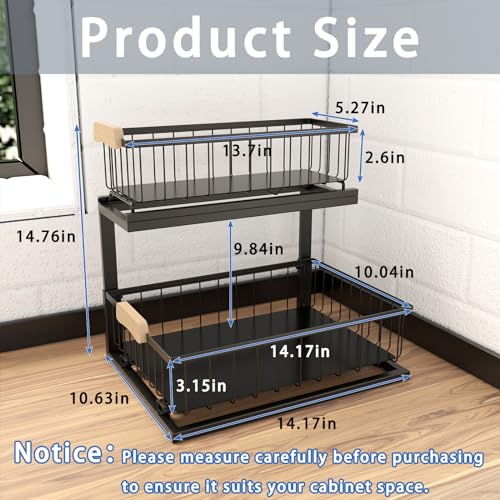 QINFZY 2 Tier Under Sink Organizer Bathroom, L Shaped Adjustable Under Sink Organizers and Storage, Metal Pull Out Under Cabinet Organizer for Bathroom Kitchen