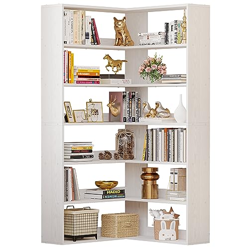 6 Tier Industrial Corner Bookshelf with Baffles