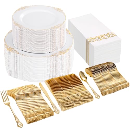 300 Piece Disposable Plastic Dinnerware Set for 50 Guests