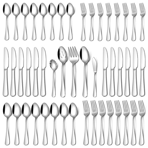 45 Piece Stainless Steel Silverware and Serving Utensil Set