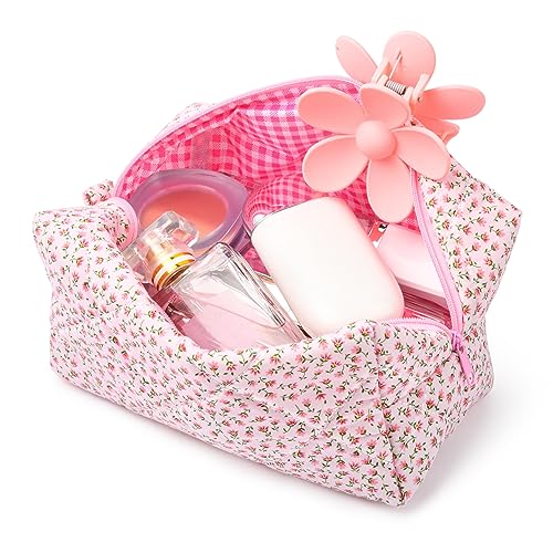 Quilted Floral Makeup Bag Cosmetic Travel Organizer Pouch