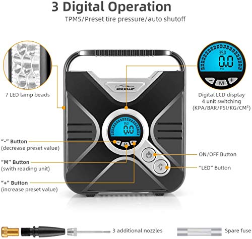 WindGallop Tire Inflator Portable Air Compressor, 90W 7800 mAh 3x Faster Air Pump for Car Tires with Tire Gauge Pressure, Tire Pump for Cars, Suv, Bikes, Motorcycles, Balls
