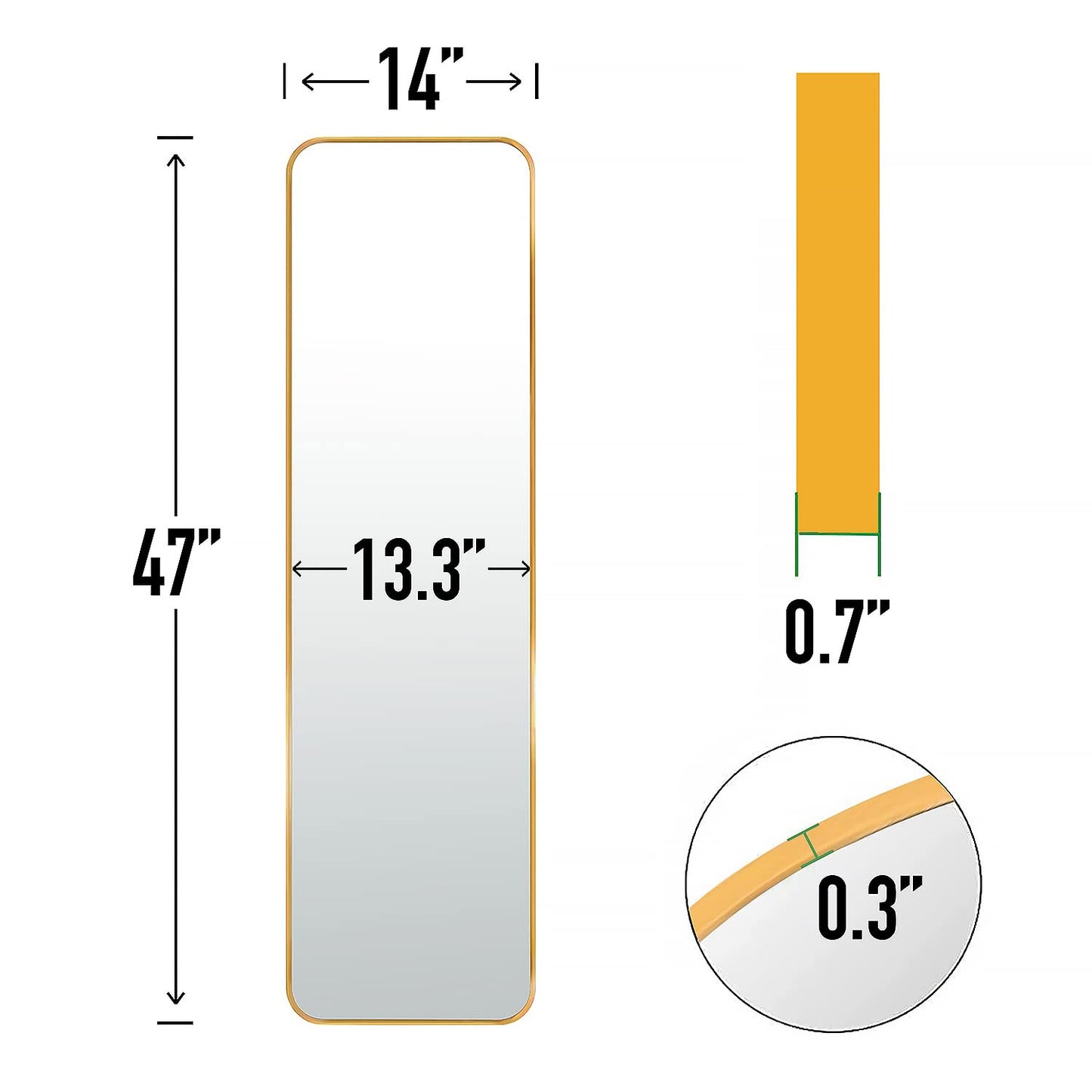Full Body Length Wall Mounted Mirror 47x14"