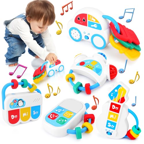 5 Pack Baby Sensory Rattle Teething Toys Set