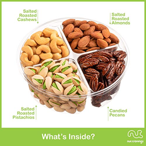 Nut Cravings Gourmet Collection - Mixed Nuts Gift Basket + Green Ribbon (4 Assortments) Arrangement Platter, Birthday Care Package - Healthy Kosher USA Made