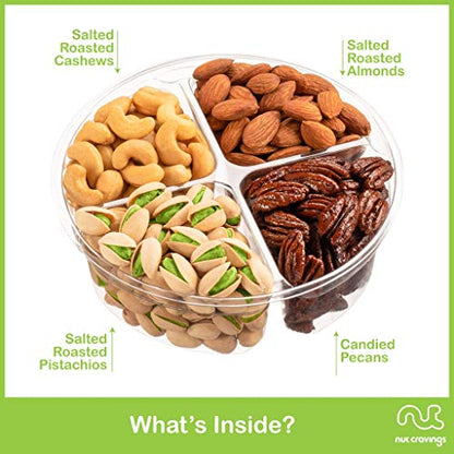 Nut Cravings Gourmet Collection - Mixed Nuts Gift Basket + Green Ribbon (4 Assortments) Arrangement Platter, Birthday Care Package - Healthy Kosher USA Made