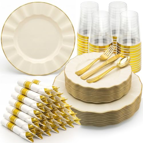 350 Piece Scalloped Plastic Dinnerware Plates Set