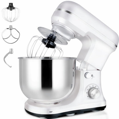 MURENKING Stand Mixer 5-QT, 6+P Speed Tilt-Head Food Mixer 300W Dough Mixer with Stainless Steel Bowl,Dough Hook,Flat Beater&Whisk Electric Kitchen Mixer for Household Baking, Anti-Slip(Pearl White)