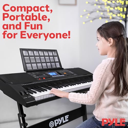 Pyle Portable 61-Key Digital Karaoke Piano With Case Stand And Stool