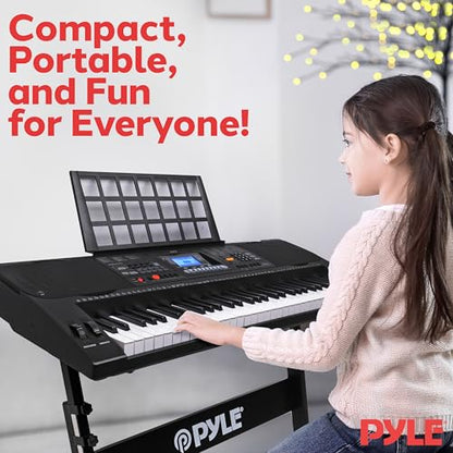Pyle Portable 61-Key Digital Karaoke Piano With Case Stand And Stool