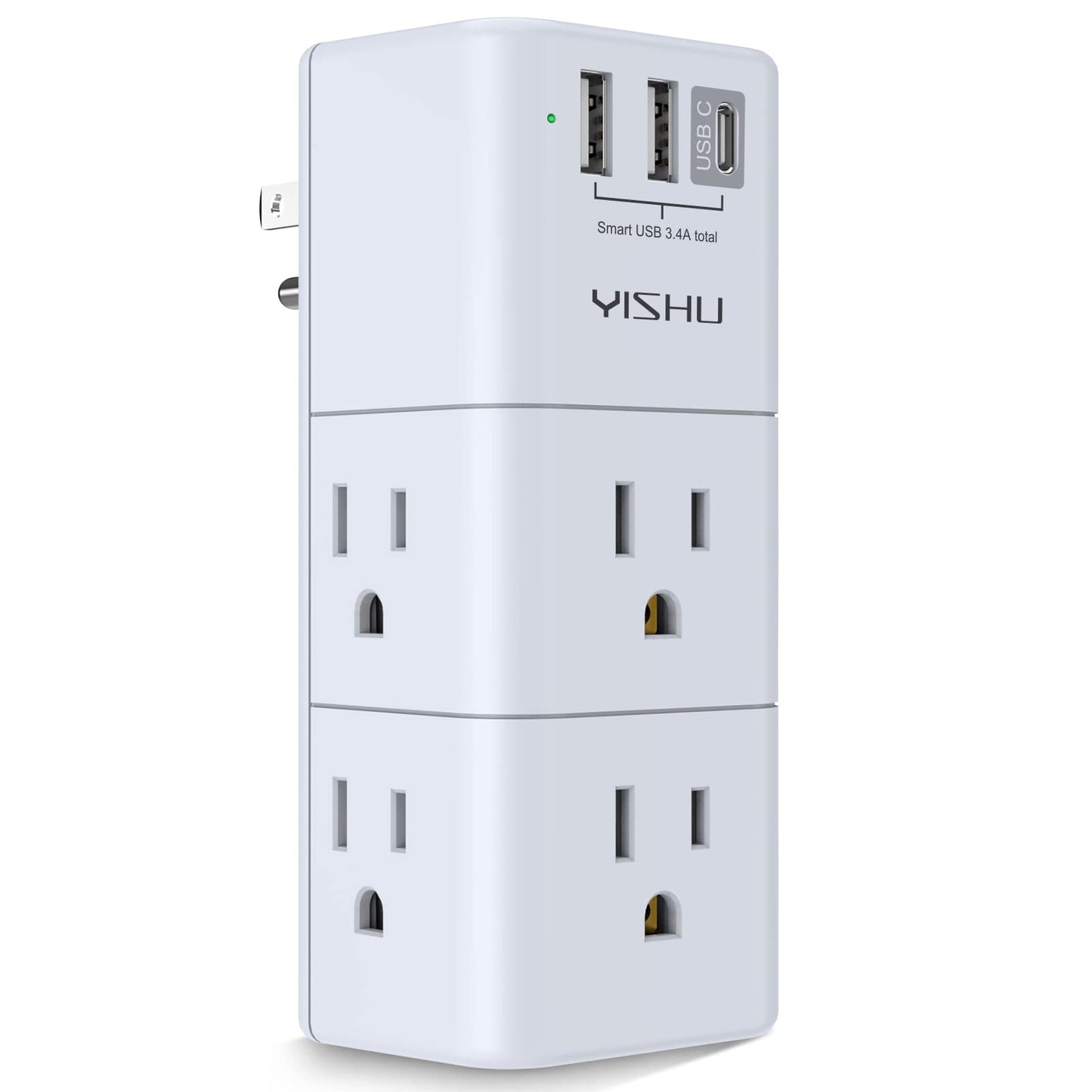 USB Multi Plug Outlet Extender - YISHU Surge Protector with Rotating Plug, 6 AC Plug Extender with 3 USB Ports, 3-Sided Swivel Power Strip Best Ideal Stocking Stuffers for Adults