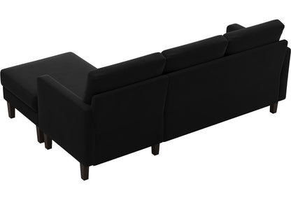 Belffin Velvet Convertible Sectional Sofa with Chaise Small L Shaped Couch with Reversible Chaise 3-Seater Sofa Sectional Set for Small Space Black