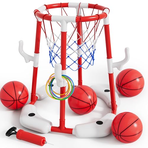 Pool Floating Basketball Hoop Set with Balls and Pump