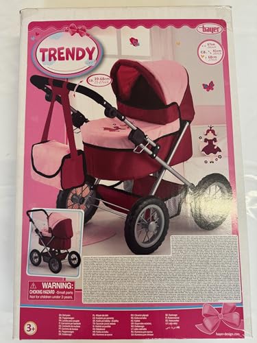 Bayer Design Baby Doll Trendy Pram - Bordeaux, Red and Pink