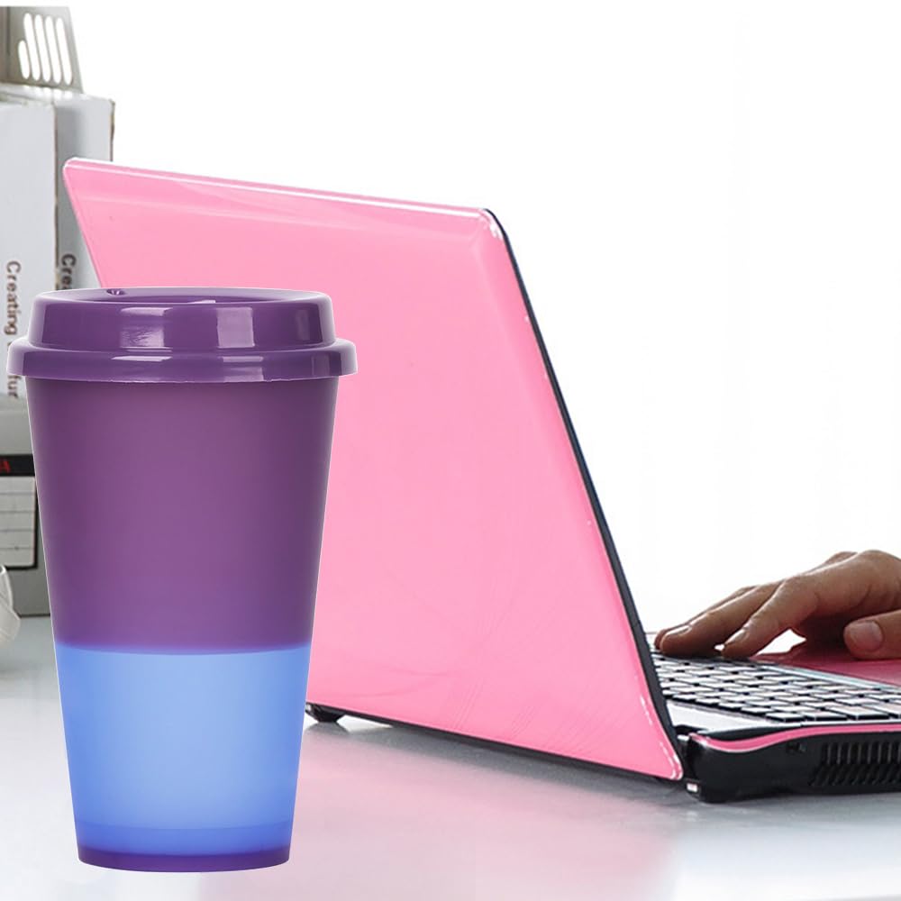 Alohastarttg Color Changing Coffee Cups, 16oz Reusable Coffee Cups with Lids, 12 Pack Hot Coffee Tumbler for Kids and Adult Party Favors, Leak-Proof, BPA-free, and Safe for Dishwashers(Deep purple)
