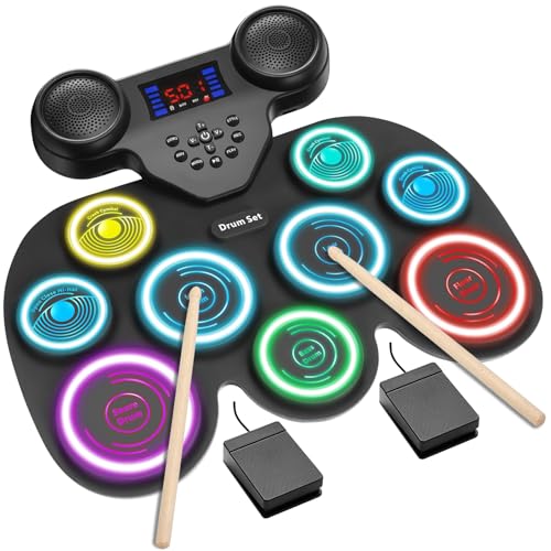 Bluetooth Electronic Drum Set with LED Pads and Speakers