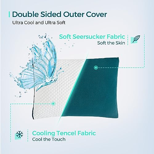 LINSY LIVING Shredded Memory Foam Pillow, Gel Infused Pillow with Tencel™ Washable Cover, Adjustable Firm Bed Pillows for Back, Stomach, Side Sleepers, CertiPUR-US & Oeko-TEX Certified, Queen