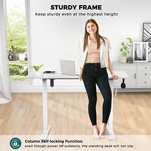 SMUG Standing Desk, 48 x 24 in Electric Height Adjustable Computer Desk Home Office Desks Sit Stand up Desk Computer Table with Memory Controller/Headphone Hook, White