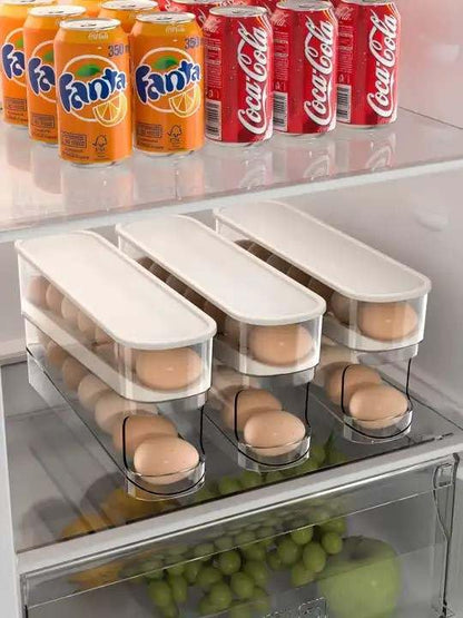 RedRoko Egg Container for Refrigerator, Egg Holder Rolling Egg Holder for Refrigerator, Automatic 14 Count Egg Dispenser for Refrigerator, Egg Organizer Container