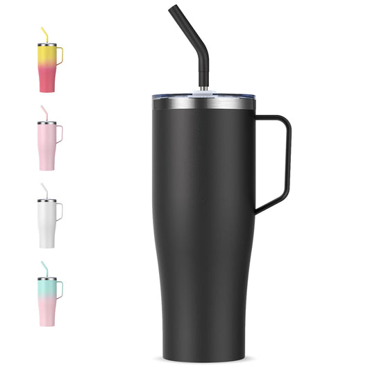Luxfuel 50oz Tumbler with Handle and Straw, Double Wall Vacuum Insulated Stainless Steel, Includes 2 Lids, Keeps Drinks Cold for 24 Hours, Travel Mug Fits Car Cup Holder