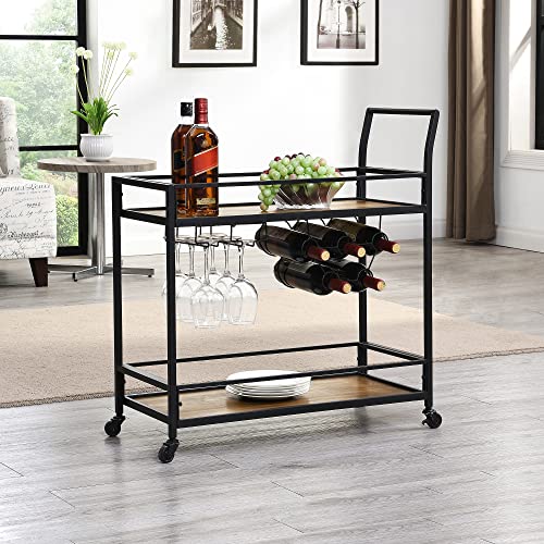 2 Tier Bar Cart with Wine Glass Storage