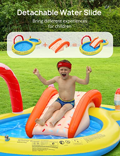 EVAJOY Inflatable Kiddie Pool, 101” x 57” x 24” Play Center with Detachable Slide for Children, Sprinkler, Ball Pit for Indoor Usage, Easy Setup for Garden, Backyard